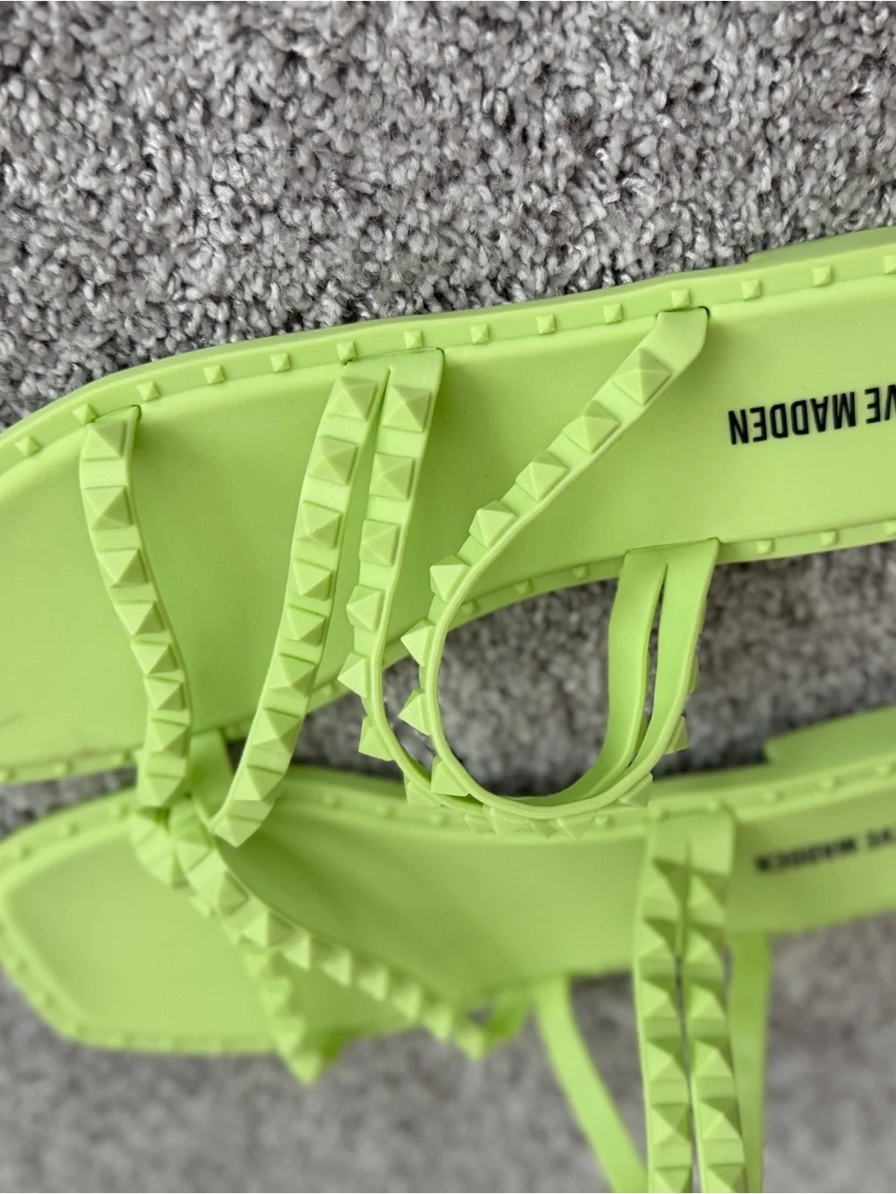 Steve Madden Neon Lime Pyramid Stud Slide Sandals